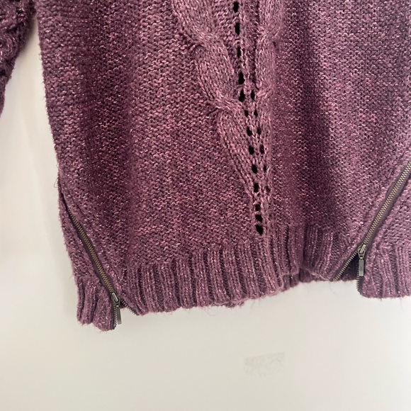 Matilda Jane Dixie S oversized purple speckled turtleneck cable knit zipper - Picture 2 of 7